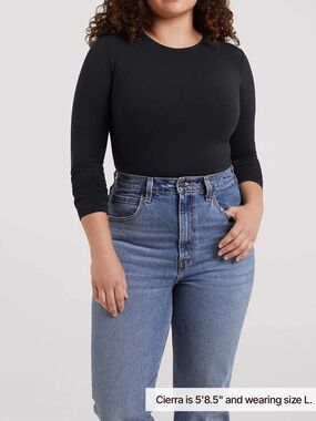 Nuuds Small Black Long Sleeve Crew Neck Bodysuit